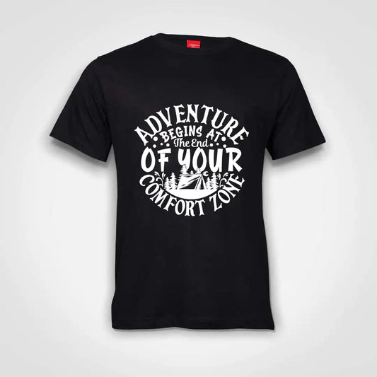 Adventure Begins At The End Of Your Comfort Zone Cotton T-Shirt Black IZZIT APPAREL