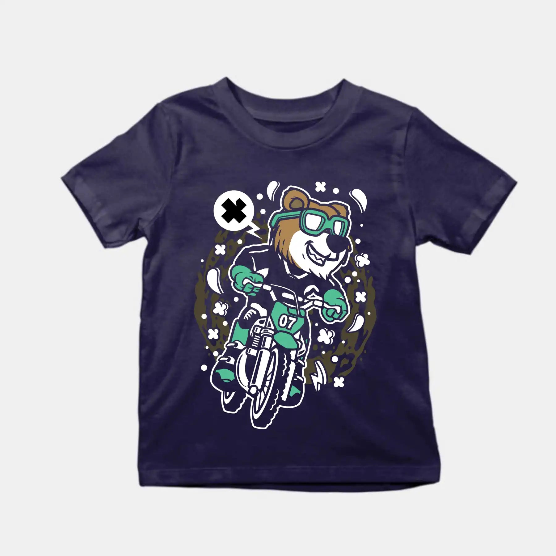 Bear Motocross Rider Kids Cotton T-Shirt Navy IZZIT APPAREL