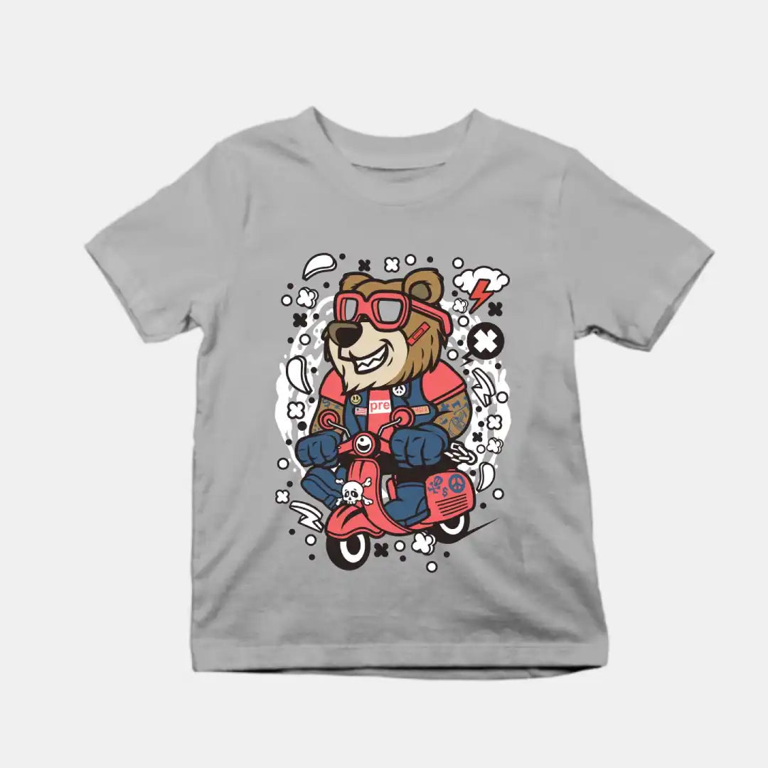 Bear Scooterist Kids Cotton T-Shirt Grey-Melange IZZIT APPAREL