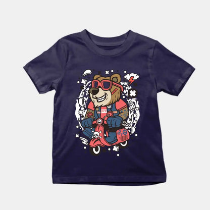 Bear Scooterist Kids Cotton T-Shirt Navy IZZIT APPAREL