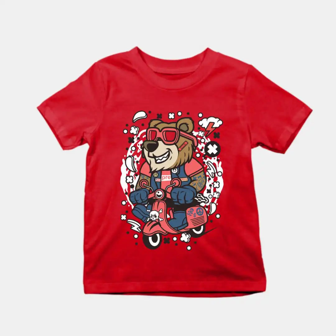 Bear Scooterist Kids Cotton T-Shirt Red IZZIT APPAREL