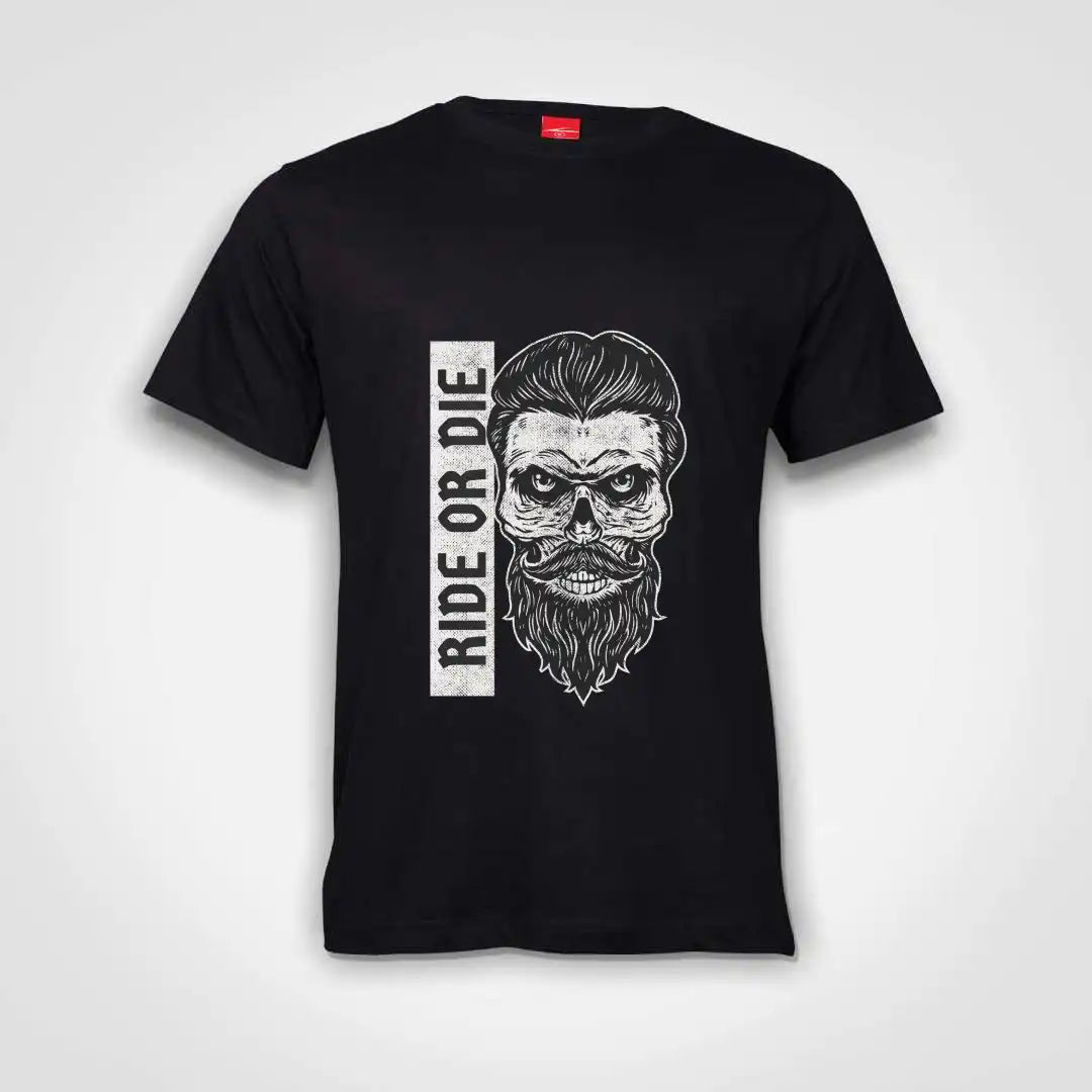 Bearded Skull Ride Or Die Cotton T-Shirt Black IZZIT APPAREL