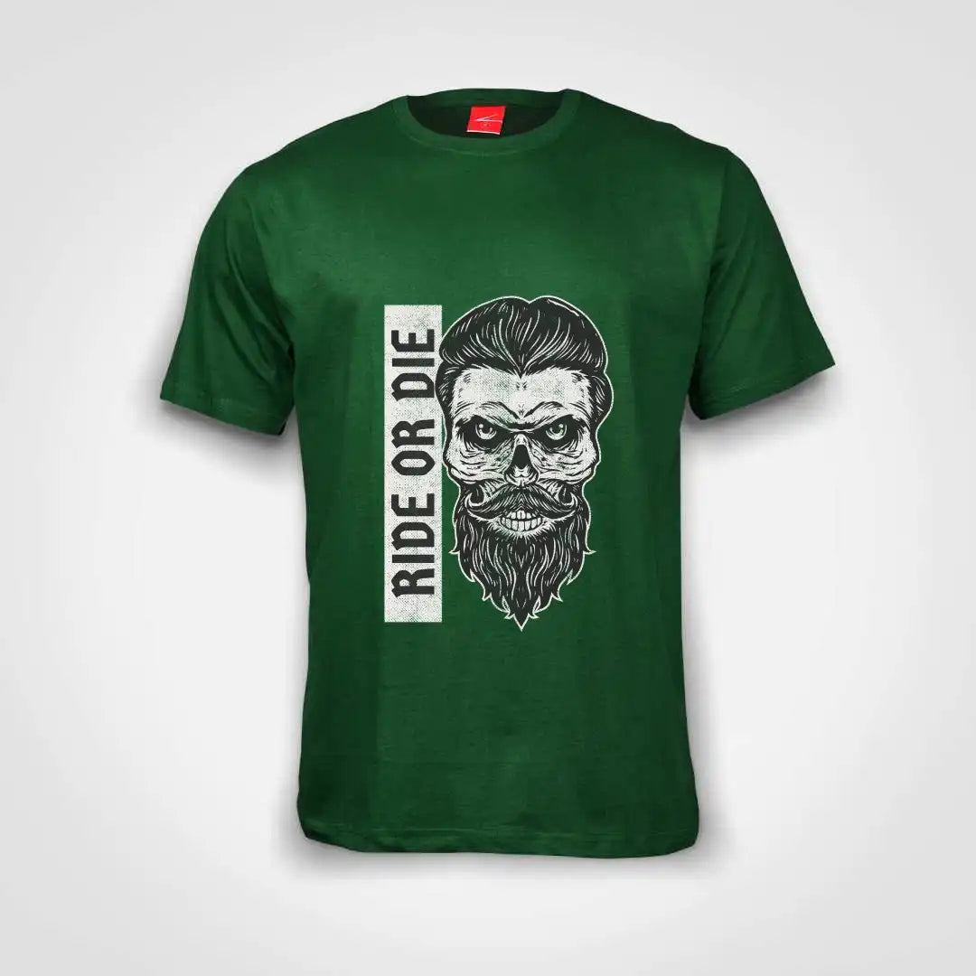 Bearded Skull Ride Or Die Cotton T-Shirt Bottle Green IZZIT APPAREL