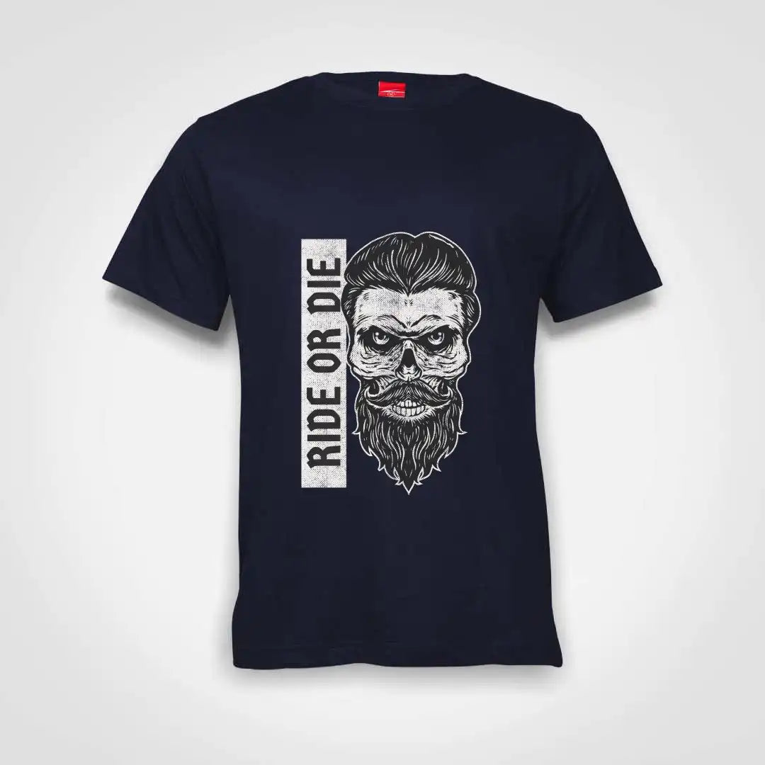 Bearded Skull Ride Or Die Cotton T-Shirt Navy IZZIT APPAREL