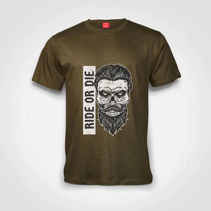 Bearded Skull Ride Or Die Cotton T-Shirt Olive IZZIT APPAREL