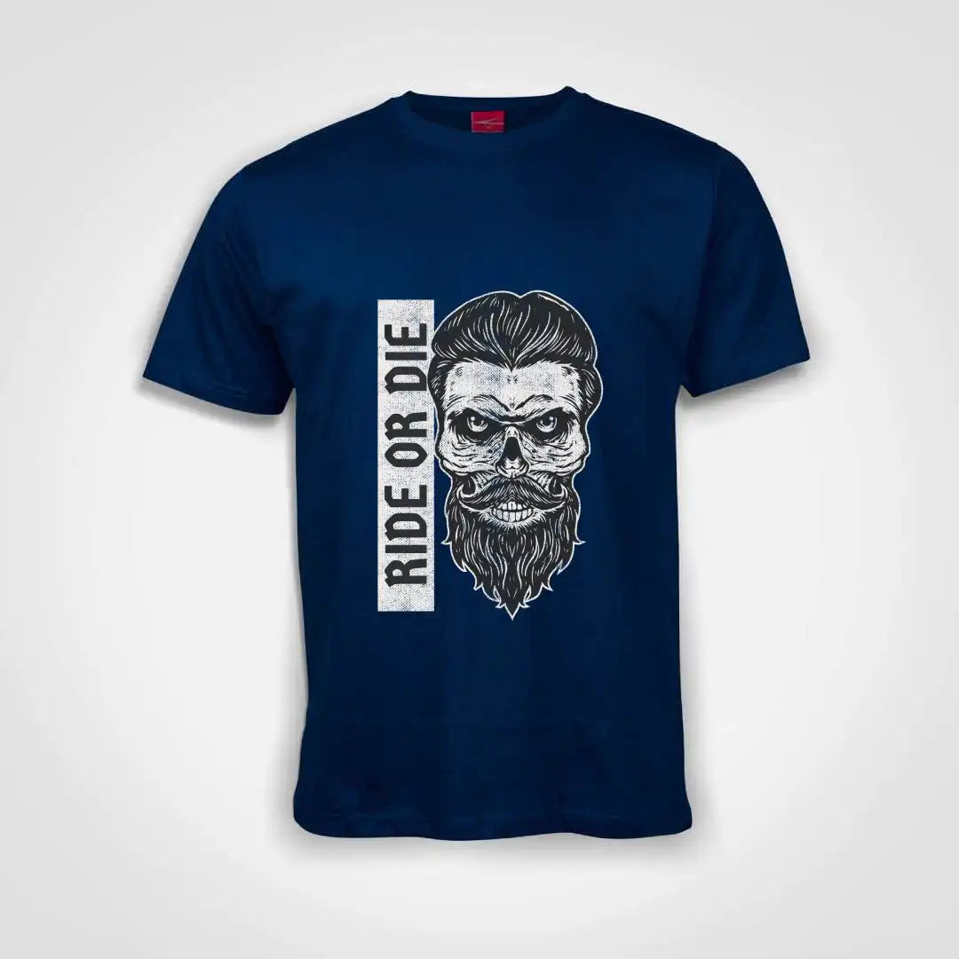 Bearded Skull Ride Or Die Cotton T-Shirt Royal Blue IZZIT APPAREL