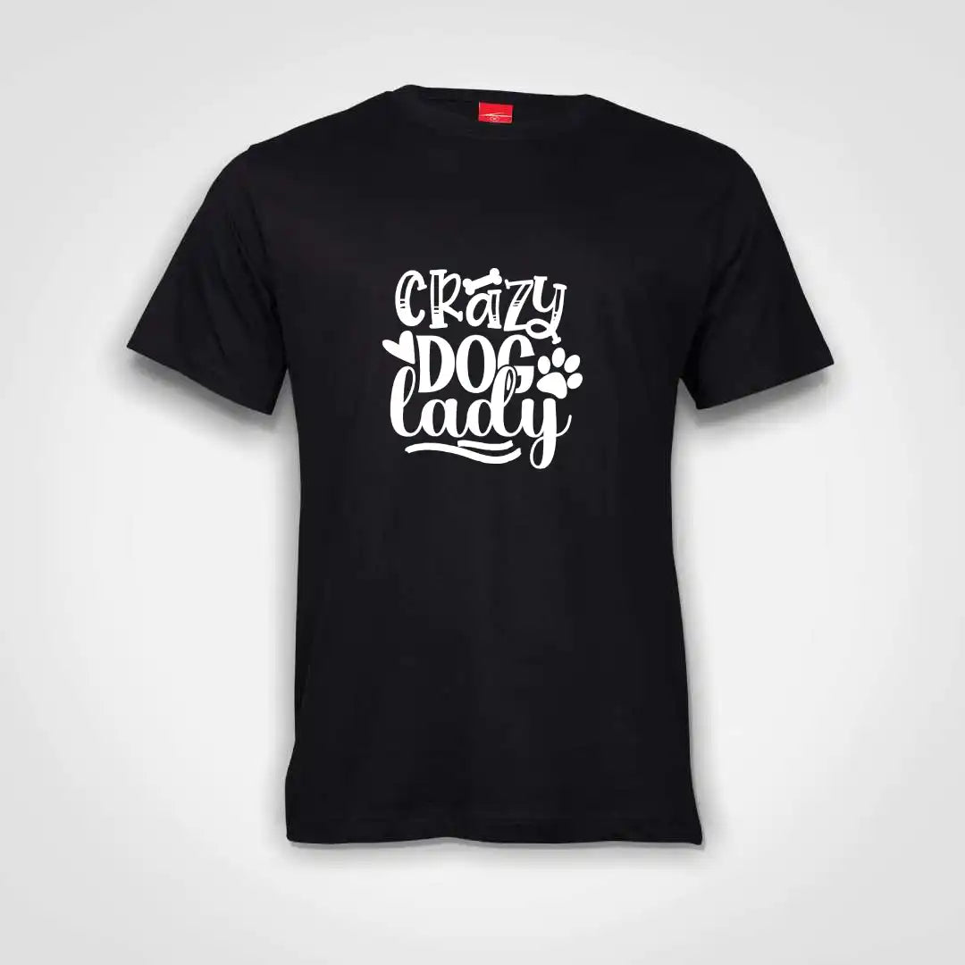 Crazy Dog Lady Cotton T-Shirt Black IZZIT APPAREL