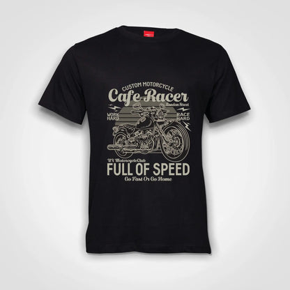 Custom Motorcycle Cafe Racer Full Of Speed Cotton T-Shirt Black IZZIT APPAREL