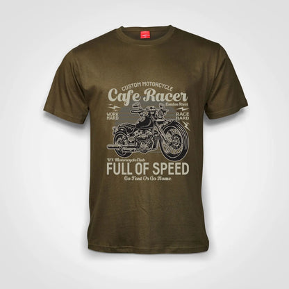 Custom Motorcycle Cafe Racer Full Of Speed Cotton T-Shirt Olive IZZIT APPAREL