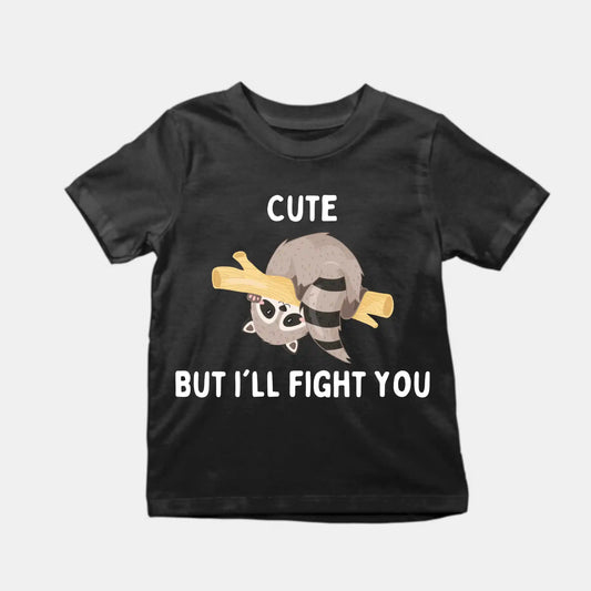 Cute Raccoon Kids T-Shirt Black IZZIT APPAREL