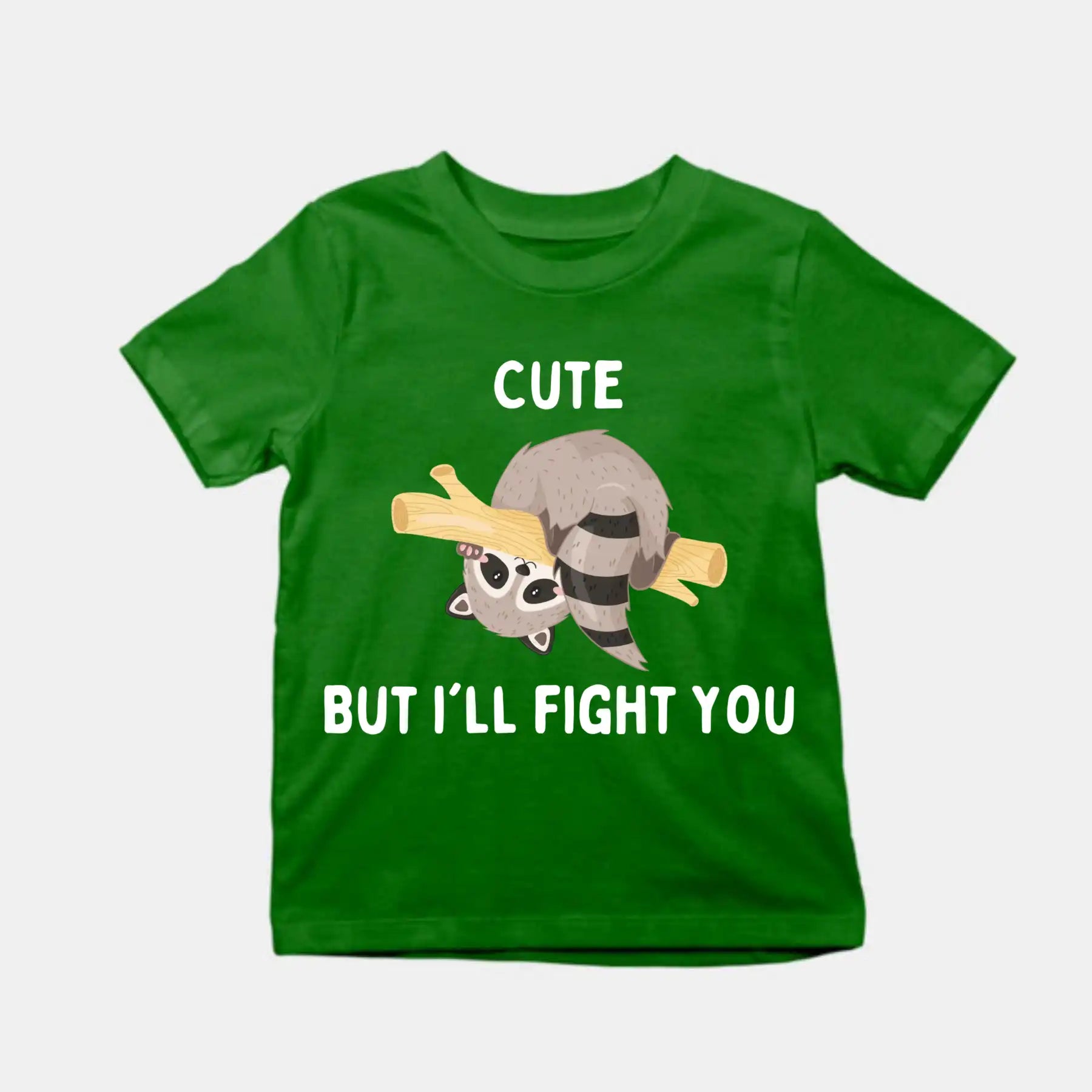 Cute Raccoon Kids T-Shirt Bottle Green IZZIT APPAREL