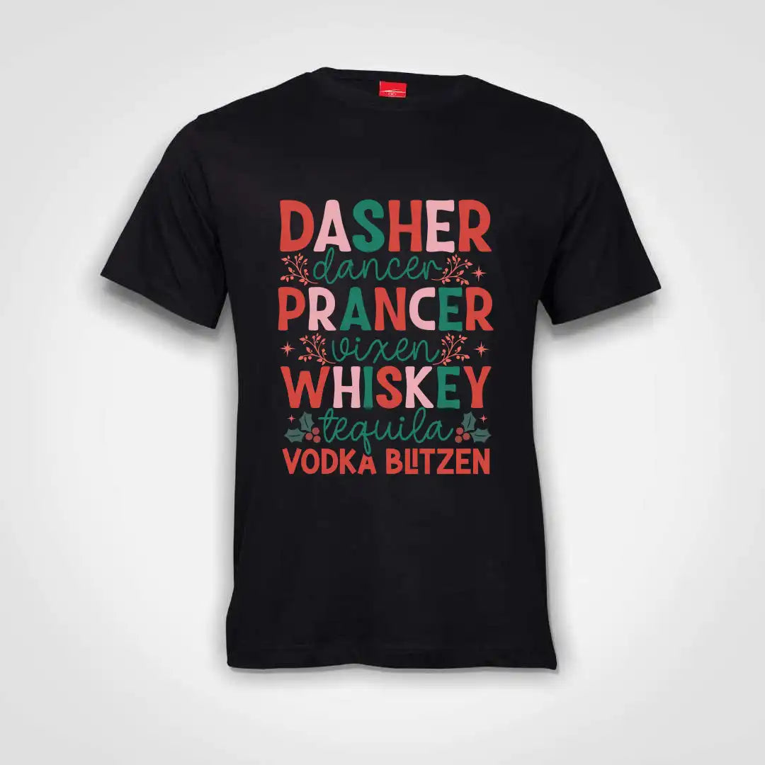 Dasher Dancer Prancer Vixen Cotton T-Shirt Black IZZIT APPAREL