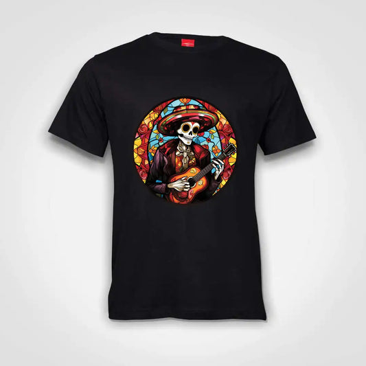 Dia De Los Muertos Guitar Skull Cotton T-Shirt Black IZZIT APPAREL