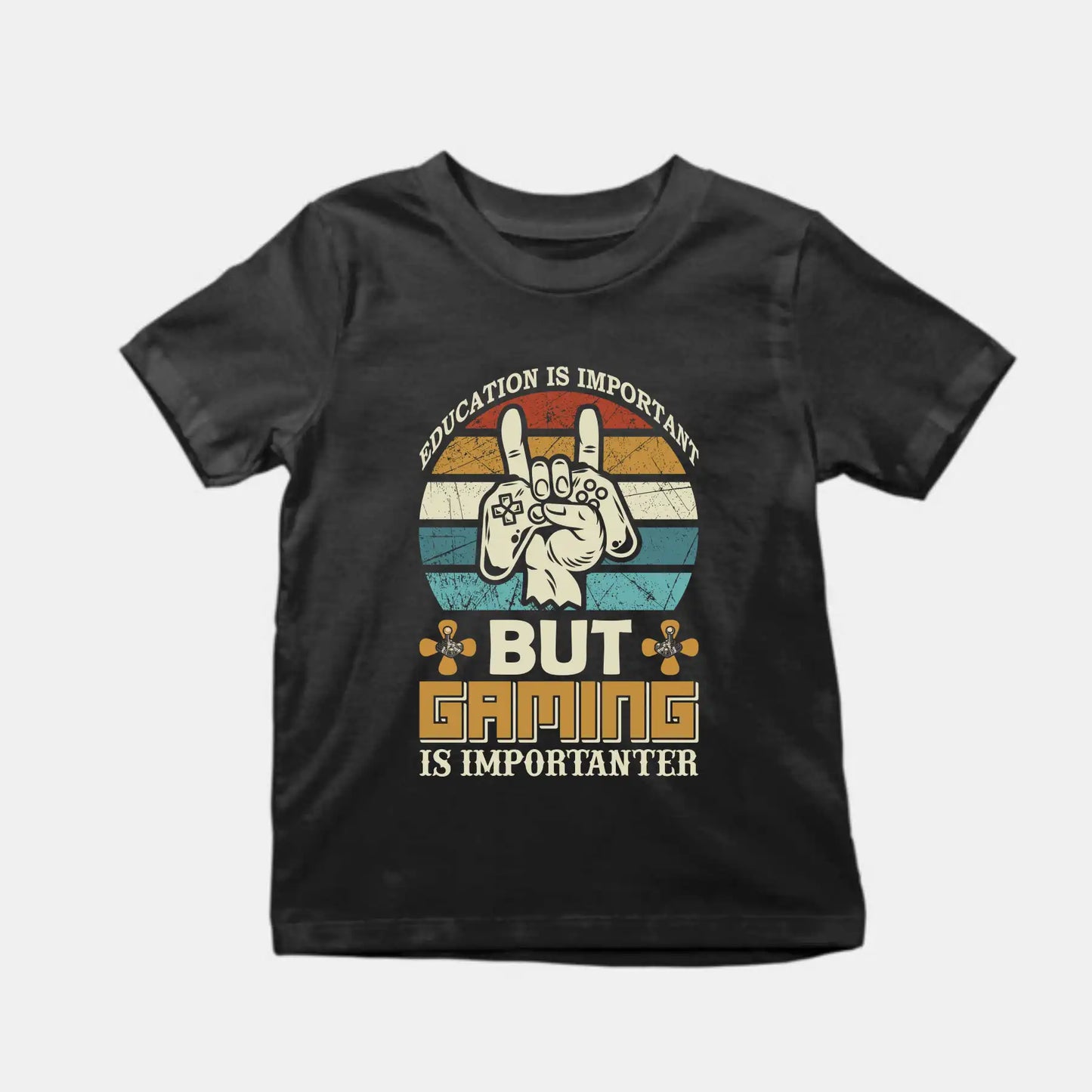 Education is Important but Gaming is Importanter Kids Cotton T-Shirt Black IZZIT APPAREL