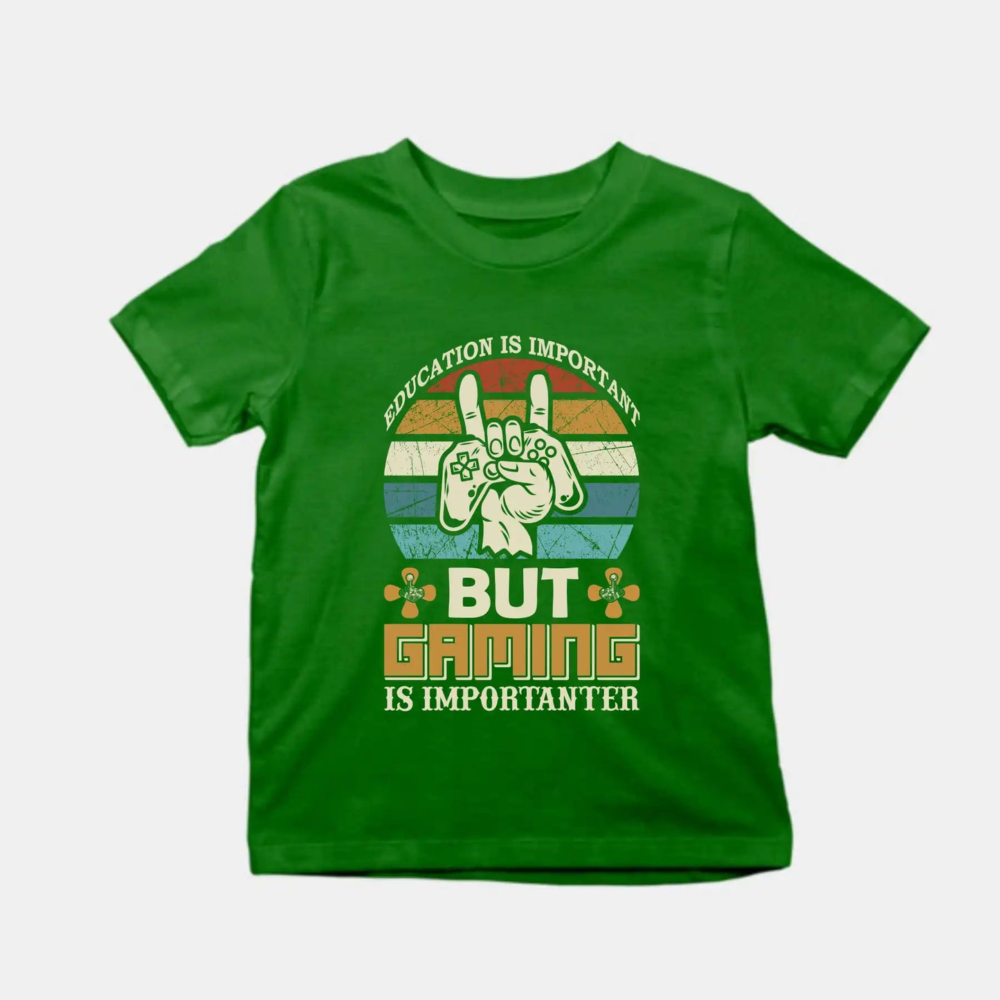 Education is Important but Gaming is Importanter Kids Cotton T-Shirt Bottle Green IZZIT APPAREL