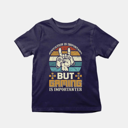 Education is Important but Gaming is Importanter Kids Cotton T-Shirt Navy IZZIT APPAREL