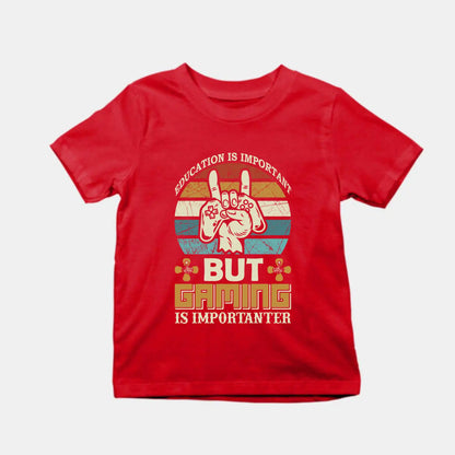 Education is Important but Gaming is Importanter Kids Cotton T-Shirt Red IZZIT APPAREL