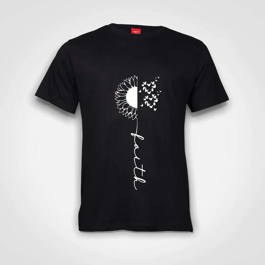 Faith Flower Cotton T-Shirt Black IZZIT APPAREL