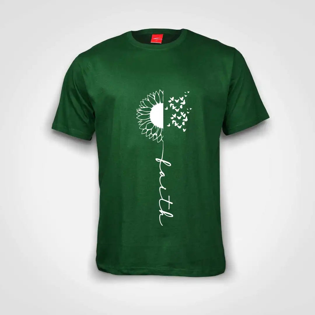 Faith Flower Cotton T-Shirt Bottle Green IZZIT APPAREL