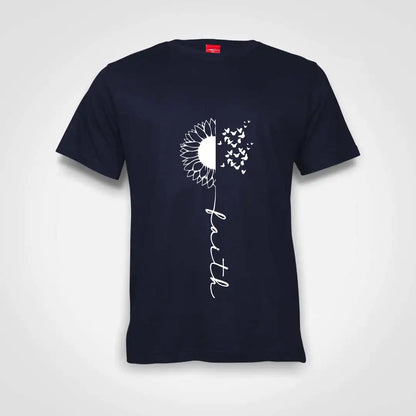 Faith Flower Cotton T-Shirt Navy IZZIT APPAREL
