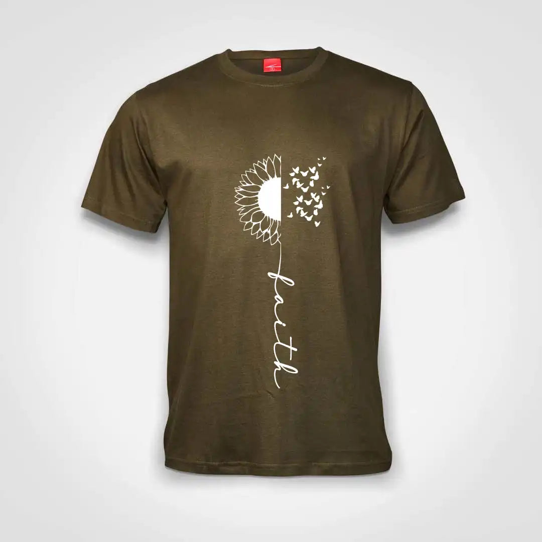 Faith Flower Cotton T-Shirt Olive IZZIT APPAREL