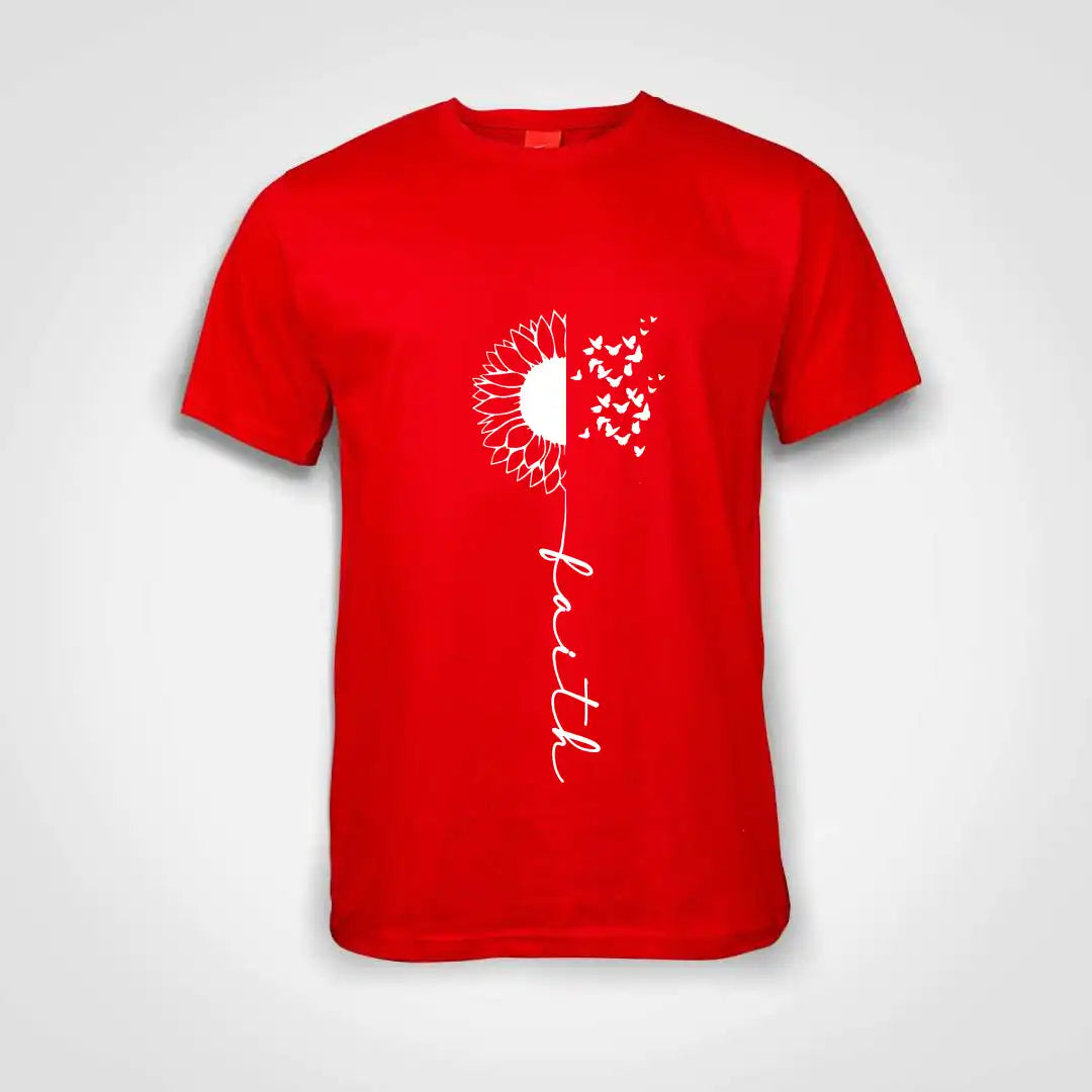 Faith Flower Cotton T-Shirt Red IZZIT APPAREL