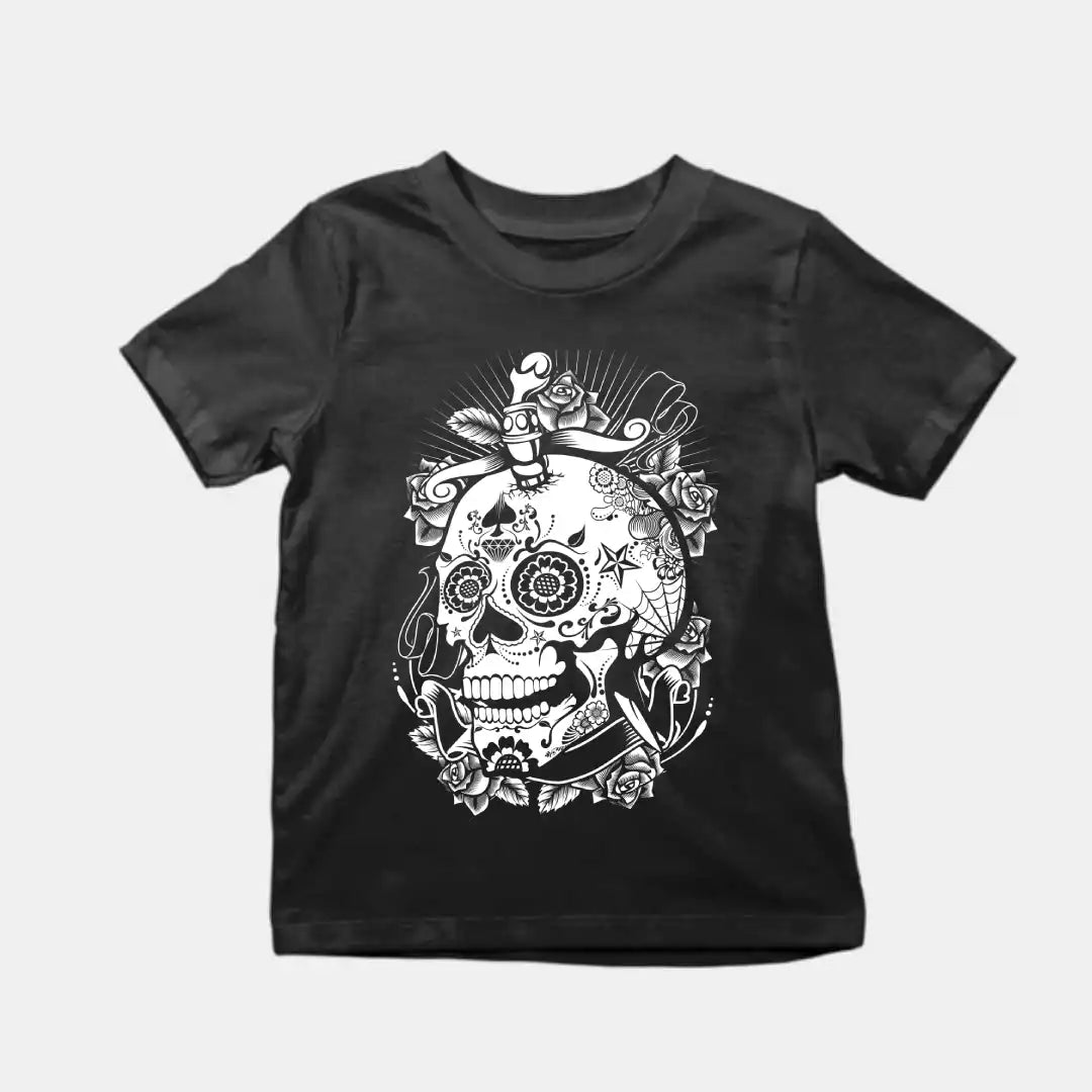 Flower Skull Kids T-Shirt Black IZZIT APPAREL