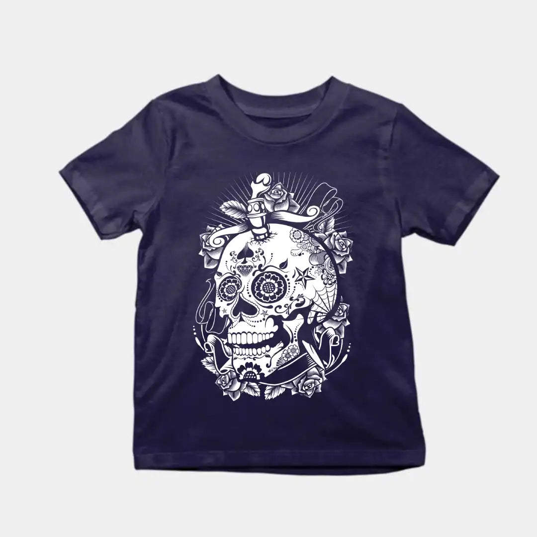Flower Skull Kids T-Shirt Navy IZZIT APPAREL