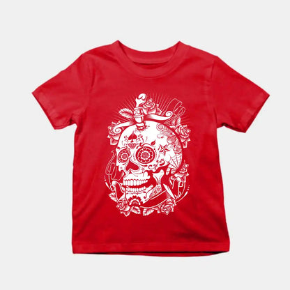 Flower Skull Kids T-Shirt Red IZZIT APPAREL