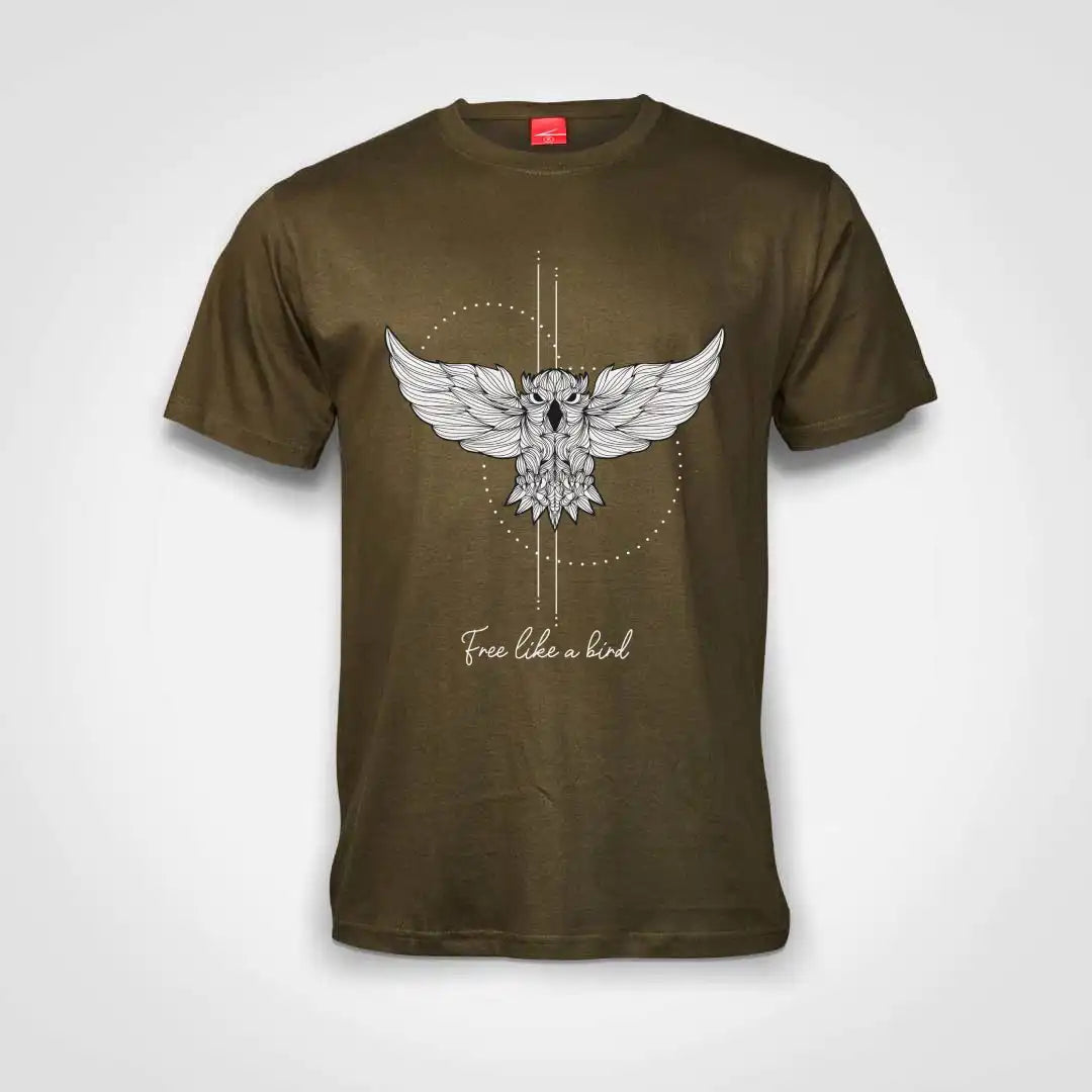 Free Like A Bird Cotton T-Shirt Olive IZZIT APPAREL