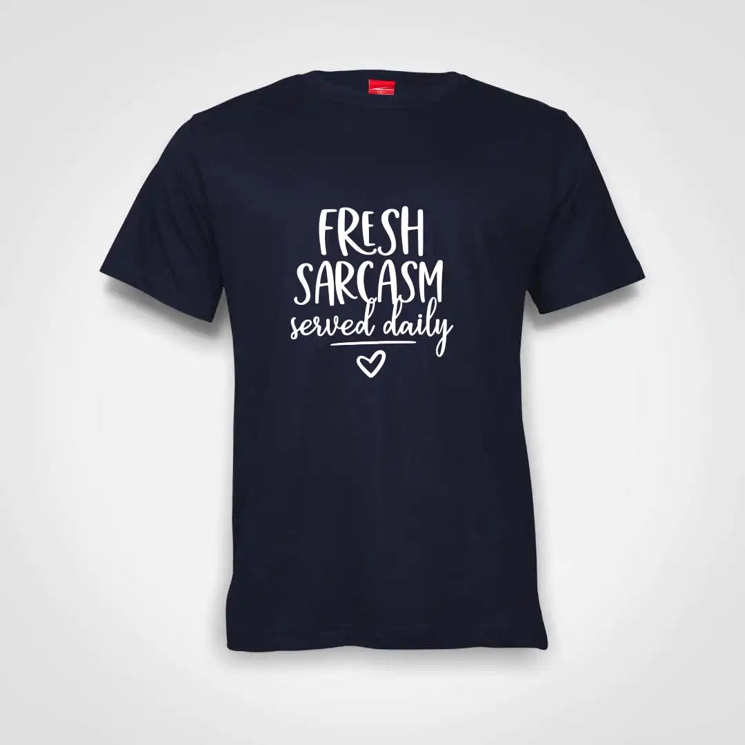 Fresh Sarcasm Served Daily Cotton T-Shirt Navy IZZIT APPAREL
