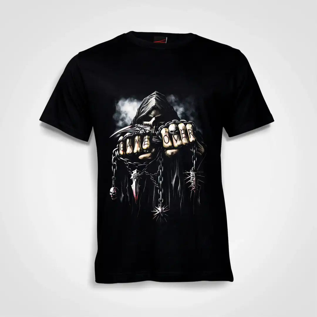 Game Over Skull Reaper Cotton T-Shirt Black IZZIT APPAREL
