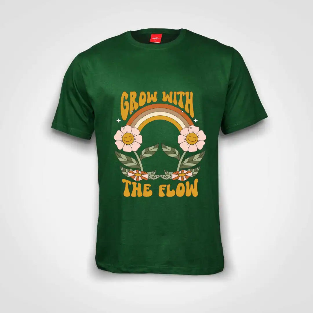 Grow With The Flow Cotton T-Shirt Bottle Green IZZIT APPAREL