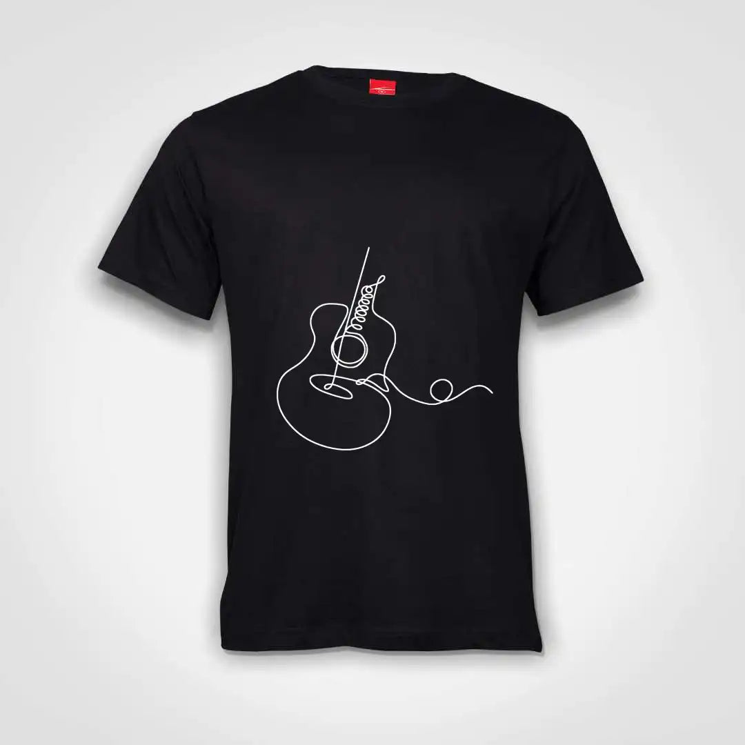 Guitar Line Art Cotton T-Shirt Black IZZIT APPAREL