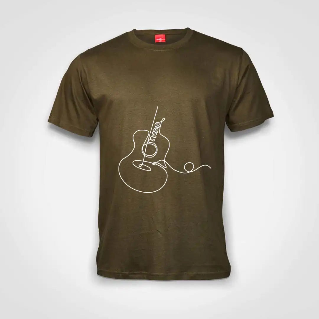 Guitar Line Art Cotton T-Shirt Olive IZZIT APPAREL