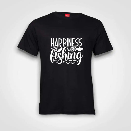 Happiness Is Fishing Cotton T-Shirt Black IZZIT APPAREL