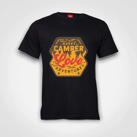 Happy Camper Love Adventure Cotton T-Shirt Black IZZIT APPAREL