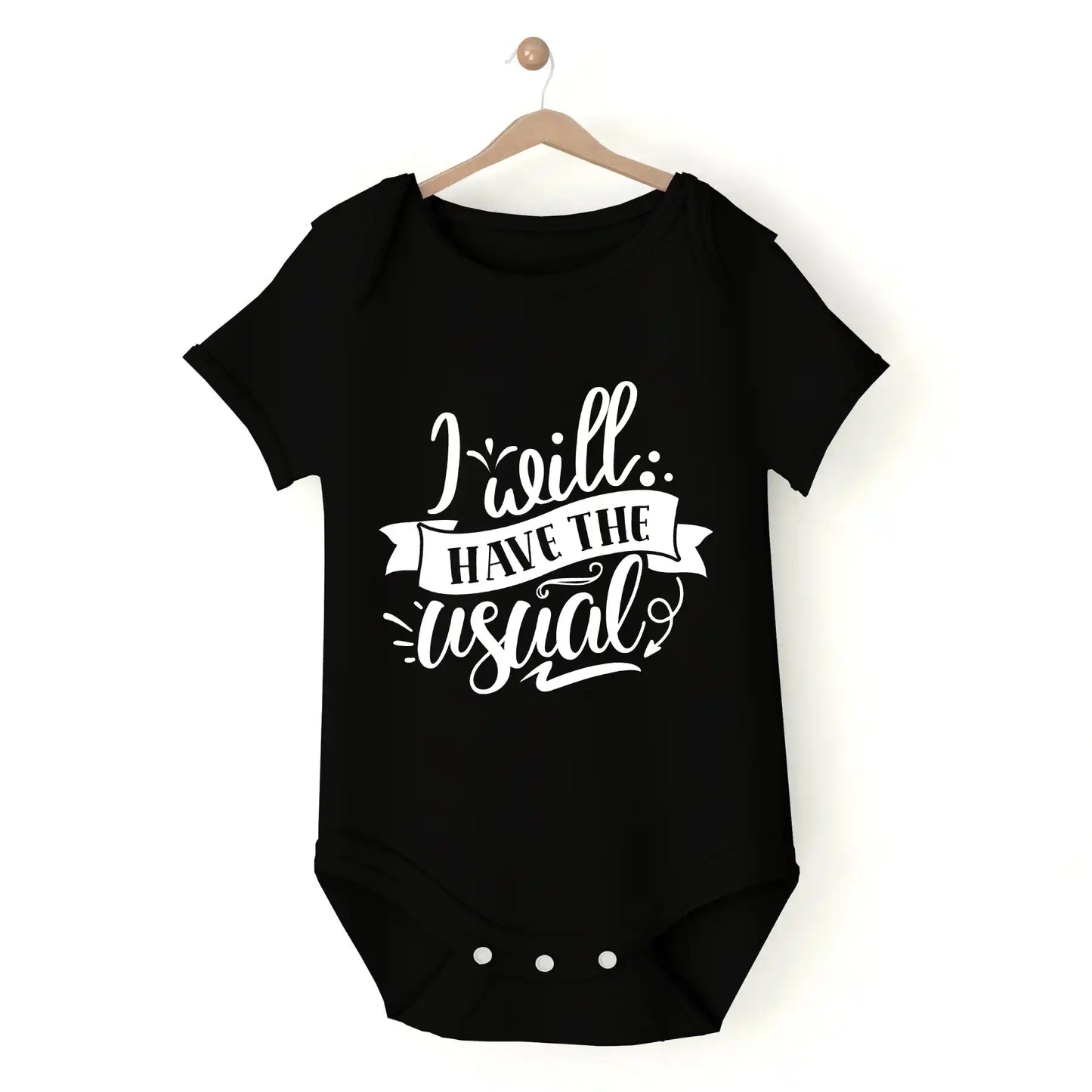 I Will Have The Usual Babygrow Black IZZIT APPAREL
