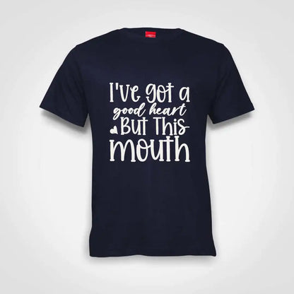 I've Got A Good Heart Cotton T-Shirt Navy IZZIT APPAREL