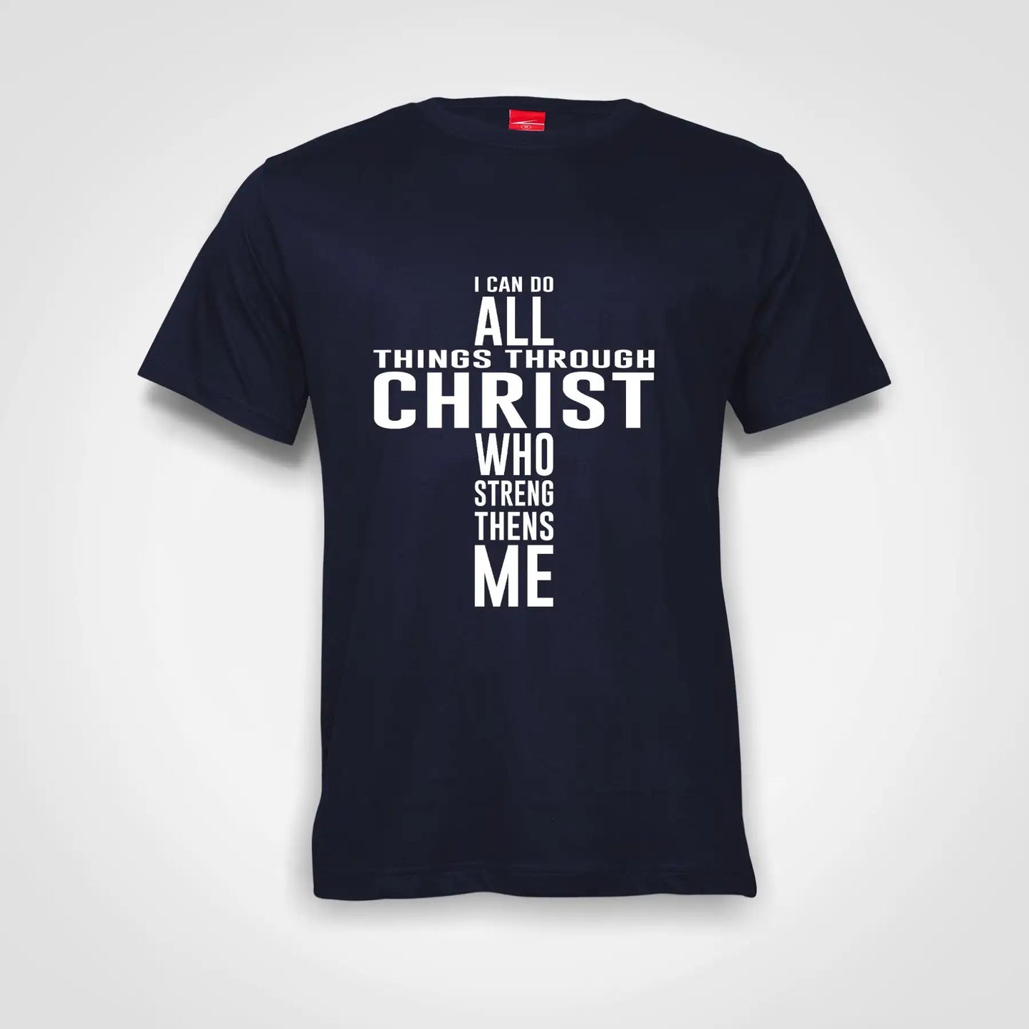 I Can Do It All Through Christ Cotton T-Shirt Navy IZZIT APPAREL