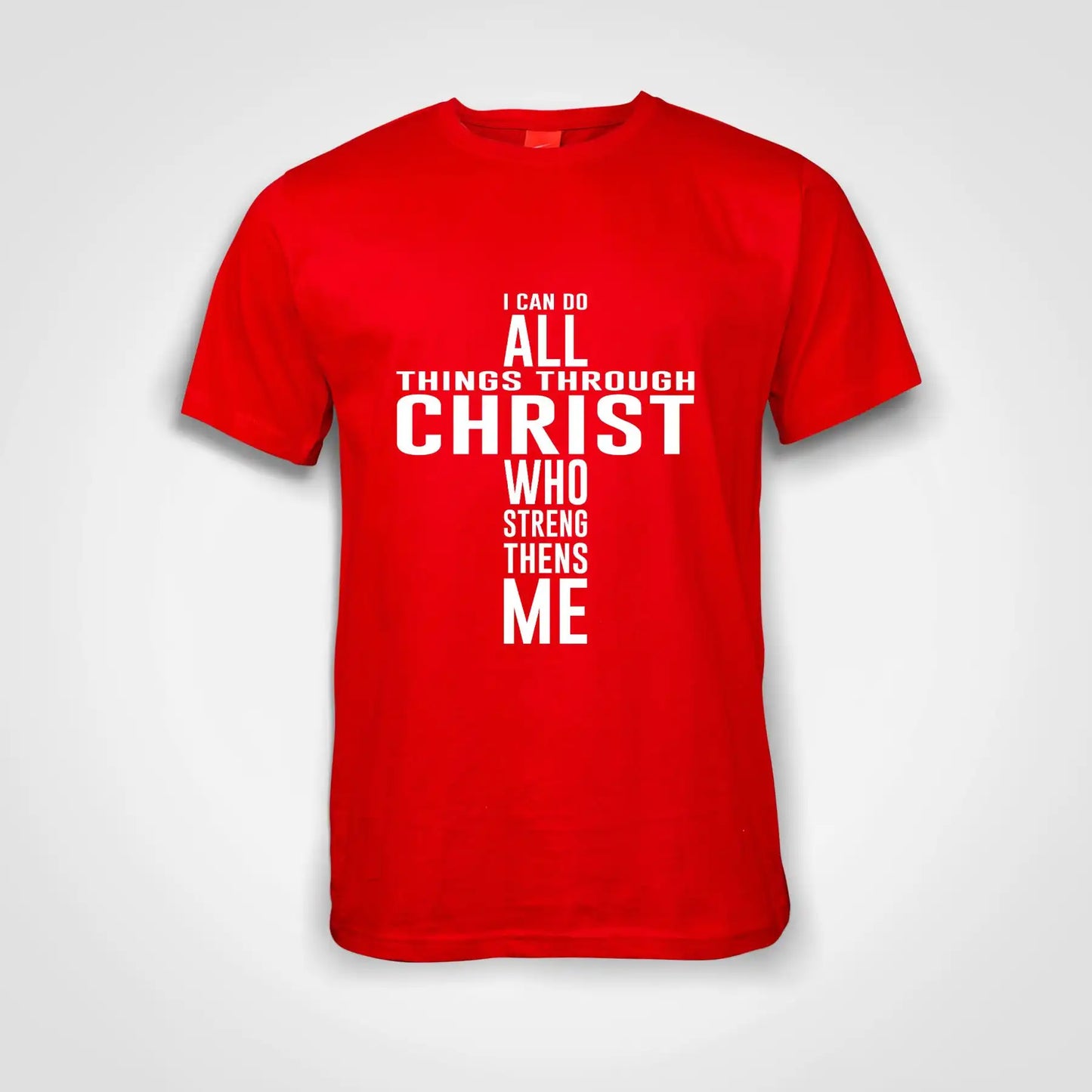 I Can Do It All Through Christ Cotton T-Shirt Red IZZIT APPAREL