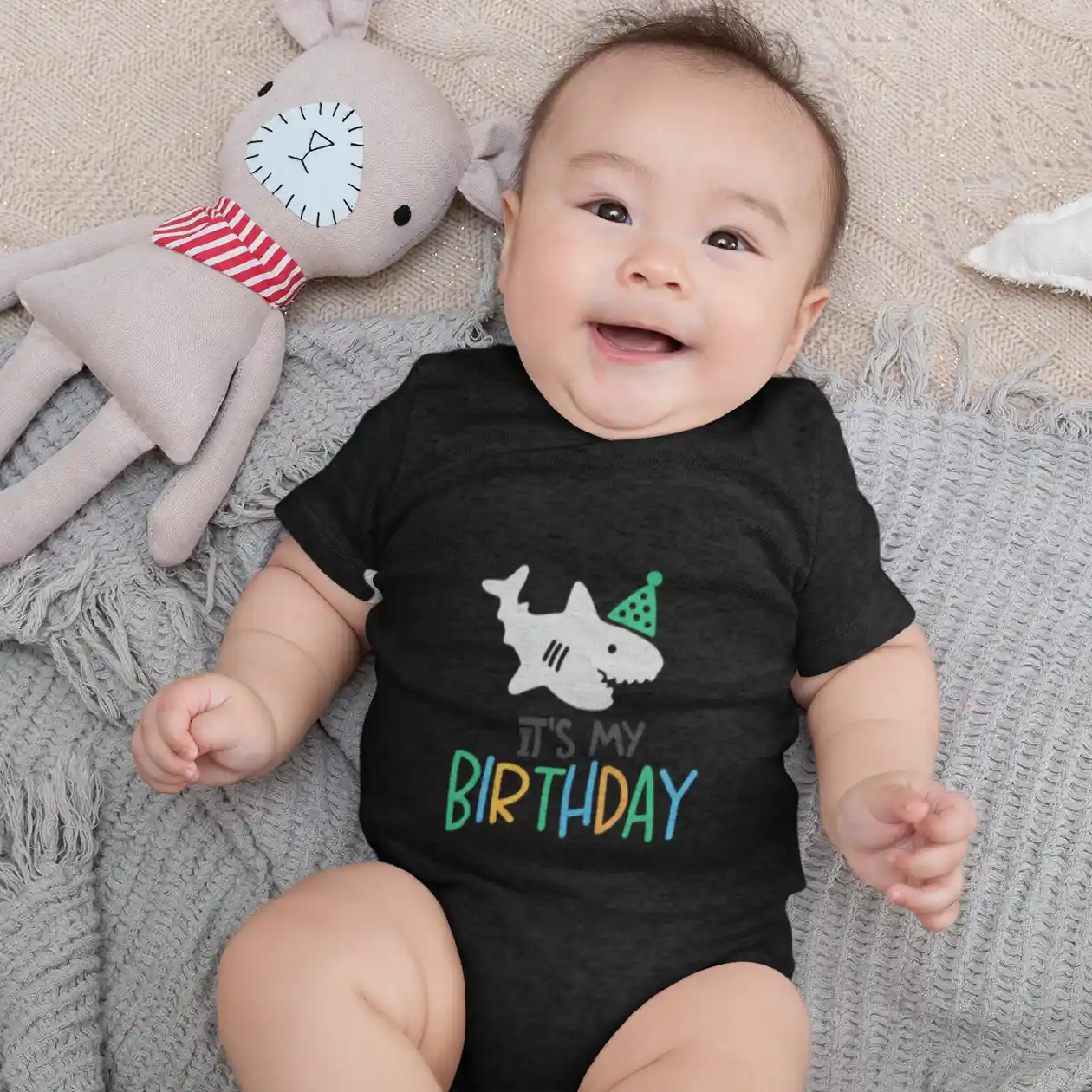 It's My Birthday Shark Babygrow IZZIT APPAREL