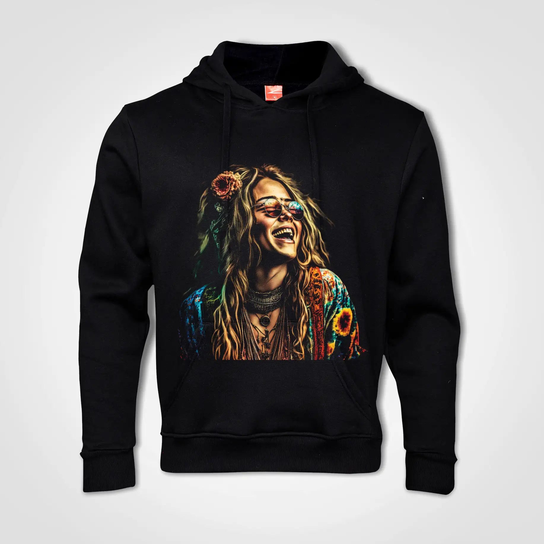 Janis Joplin Colourful Hoodie Black IZZIT APPAREL