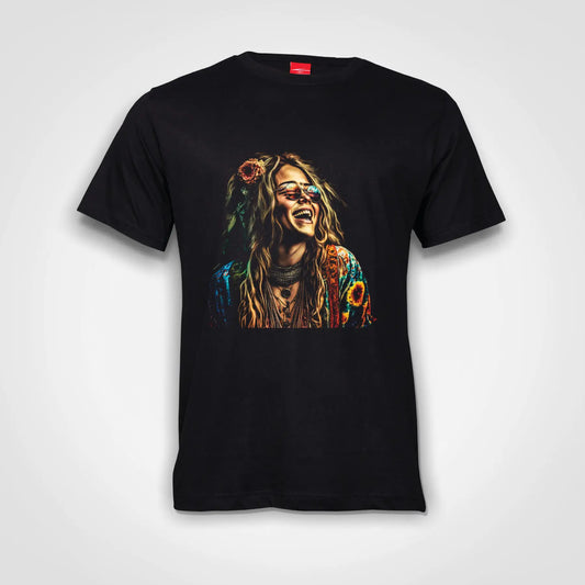 Janis Joplin Colourful Cotton T-Shirt Black IZZIT APPAREL