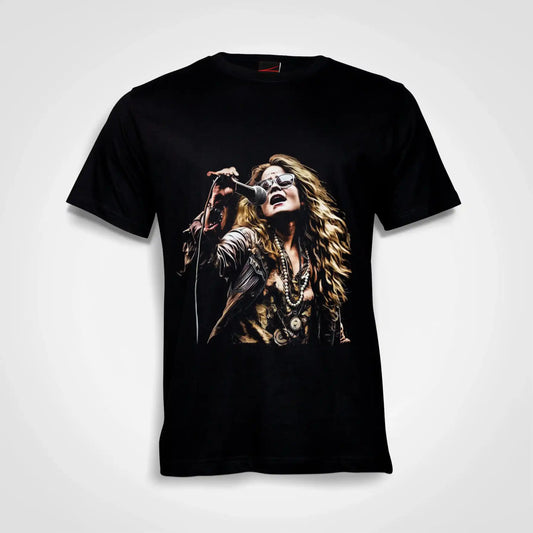 Janis Joplin Singing Cotton T-Shirt Black IZZIT APPAREL