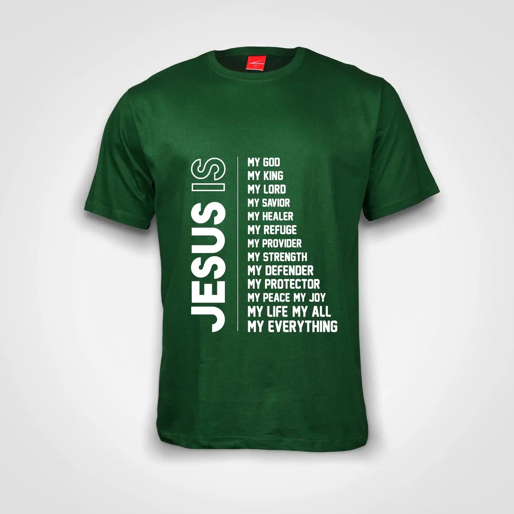 Jesus Is Cotton T-Shirt Bottle Green IZZIT APPAREL