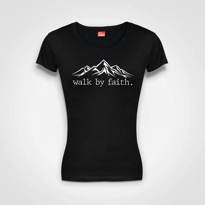 Walk By Faith Ladies Fitted T-Shirt Black IZZIT APPAREL