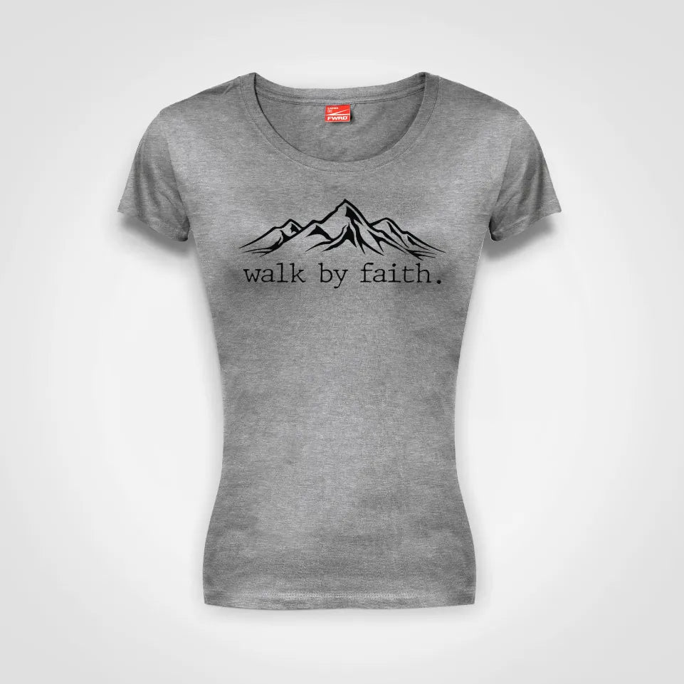 Walk By Faith Ladies Fitted T-Shirt Grey-Melange IZZIT APPAREL