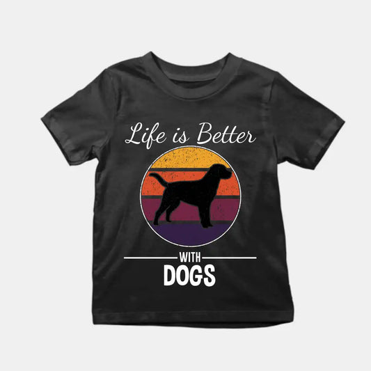Life Is Better With Dogs Kids T-Shirt Black IZZIT APPAREL