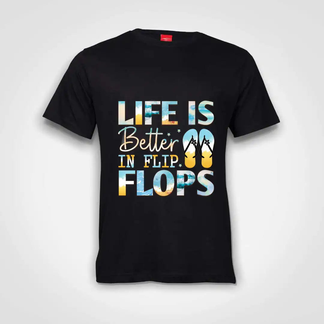 Life Is Better In Flip Flops Cotton T-Shirt Black IZZIT APPAREL